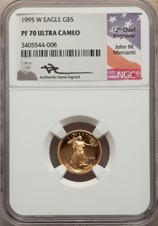 1995-W Complete 5 Coin American Gold and Silver Eagle 10th Anniversary Set NGC PF70UCAM John Mercanti Signed