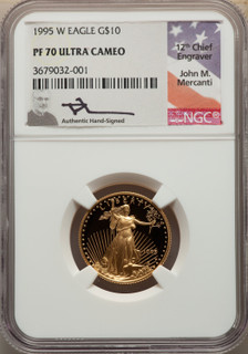 1995-W Complete 5 Coin American Gold and Silver Eagle 10th Anniversary Set NGC PF70UCAM John Mercanti Signed