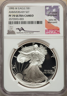 1995-W Complete 5 Coin American Gold and Silver Eagle 10th Anniversary Set NGC PF70UCAM John Mercanti Signed