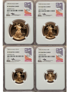 1995-W Complete 4 Coin American Gold Eagle 10th Anniversary Set NGC PF70UCAM