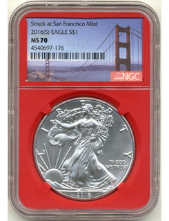 2016-S Silver Eagle Struck at San Francisco Mint NGC MS70