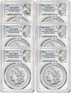 2021 Morgan Peace Dollar First Day of Issue PCGS MS70 6-pc Complete Set 100th Anniversary