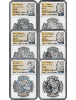 2021 Morgan Peace Dollar Advanced Release NGC MS70 6-pc Complete Set 100th Anniversary