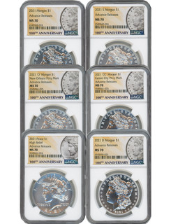 2021 Morgan Peace Dollar Advanced Release NGC MS70 6-pc Complete Set 100th Anniversary