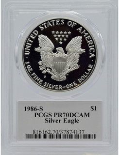 1986-S  Silver Eagle PCGS PR70DCAM Jim Peed U.S. Mint Designer Signed
