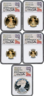 1995-W Complete 5 Coin American Gold and Silver Eagle 10th Anniversary Set NGC PF70UCAM Castle Signed