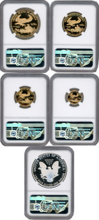 1995-W Complete 5 Coin American Gold and Silver Eagle 10th Anniversary Set NGC PF70UCAM Castle Signed