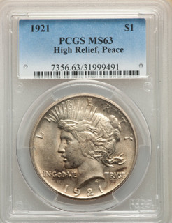 1921 S$1 Peace Peace Dollar PCGS MS63