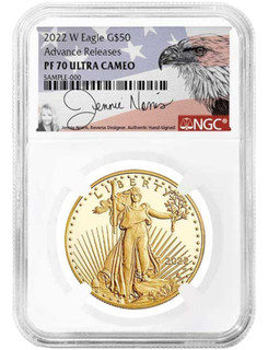 2022 $50 Gold Eagle 1 oz Advanced Release NGC PF70UCAM Jennie Norris Signed