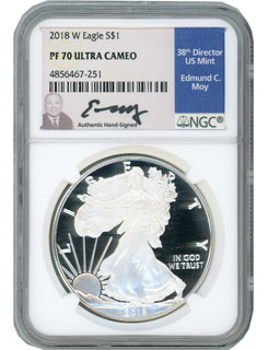 2018-W American Silver Eagle NGC PF70 Ultra Cameo Ed Moy Signed