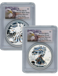 2013-W Silver Eagle West Point Set PCGS Reverse Proof PR70 & Enhanced MS70