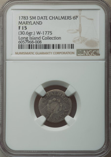 1783 Chalmers Sixpence Small Date Colonials NGC 15