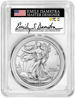 2022-W Burnished Silver Eagle Advanced Release PCGS SP70 Damstra Signed