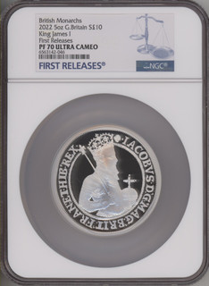 Elizabeth II silver Proof  King James I  10 Pounds (5 oz) 2022 PR70 Ultra Cameo NGC World Coins NGC MS70