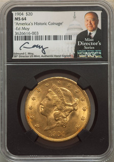 1904 $20 Liberty Liberty Double Eagle NGC MS64 Ed Moy Signed