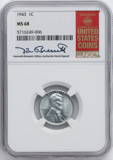 1943 1C Lincoln Cent NGC MS68