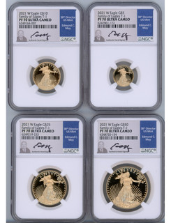 2021-W T-1 Gold Eagle Proof 4-Coin Year Set NGC PF70 Ed Moy Signed