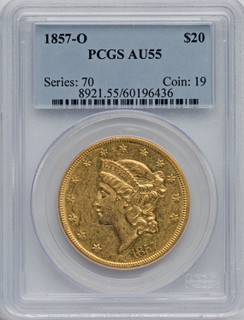 1857-O $20 Liberty Double Eagle PCGS AU55