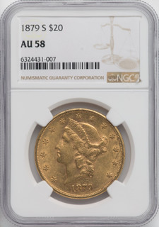 1879-S $20 Liberty Double Eagle NGC AU58