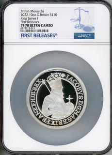 Elizabeth II 10oz silver  James I  10 Pounds 2022 PR70 Ultra Cameo NGC. First Release World Coins NGC MS70