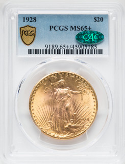 1928 $20 CAC Saint-Gaudens Double Eagle PCGS MS65+