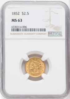 1852 $2.50 Liberty Quarter Eagle NGC MS63