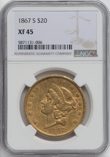 1867-S $20 Liberty Gold Double Eagle NGC XF45