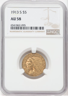 1913-S $5 Indian Half Eagle NGC AU58