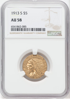 1913-S $5 Indian Half Eagle NGC AU58