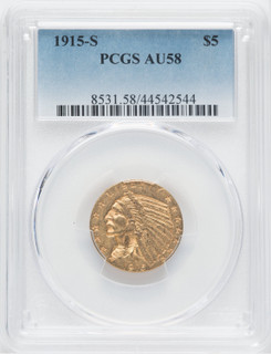 1915-S $5 Indian Half Eagle PCGS AU58