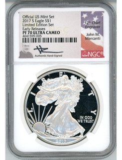 2017-S Silver Eagle Limited Edition Set ER NGC PF70UCAM Mercanti Signed