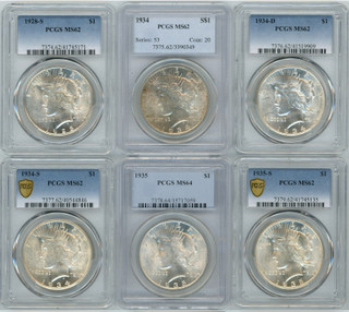 1921-1935 Peace Dollar PCGS Mint State 24 Coin Set