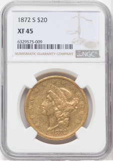 1872-S $20 Liberty Double Eagle NGC XF45