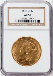 1859-S $20 Liberty Double Eagle NGC AU58