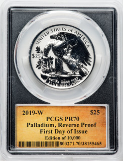 2019-W $25 Palladium Reverse Proof First Day of Issue Thomas Cleveland Scroll PCGS PR70