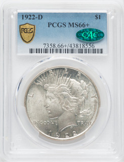 1922-D $1 CAC Peace Dollar PCGS MS66+