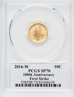 2016-W 10C Mercury Dime Gold 100th Anniversary First Strike Label SP PCGS MS70 2016-W 10C Mercury Dime Gold 100th Anniversary First Strike Label SP PCGS MS70