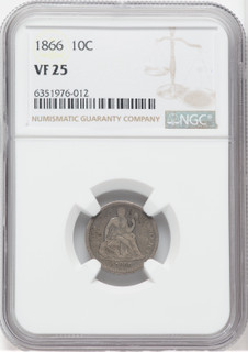 1866 10C Seated Dime NGC VF25