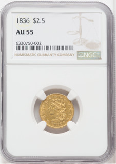 1836 $2.50 Script 8 Classic Quarter Eagle NGC AU55