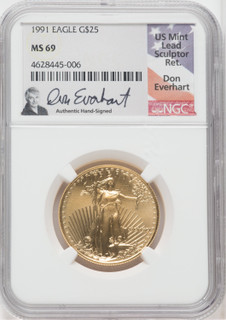 1991 $25 Half Ounce Gold Eagle NGC MS69 Don Everhart Signed