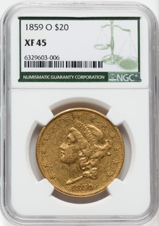 1859-O $20 Liberty Double Eagle NGC XF45