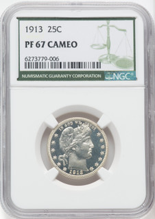 1913 25C CA Proof Barber Quarter NGC PR67