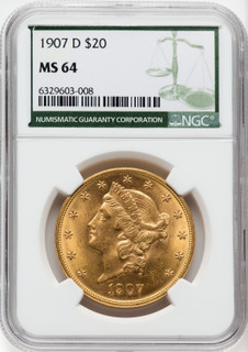 1907-D $20 Liberty Double Eagle NGC MS64
