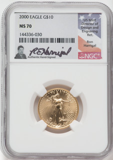 2000 $10 American Gold Eagle NGC MS70 Ron Harrigal Signed