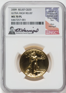 2009 Ultra High Relief Gold Double Eagle NGC MS70PL Ron Harrigal Signed