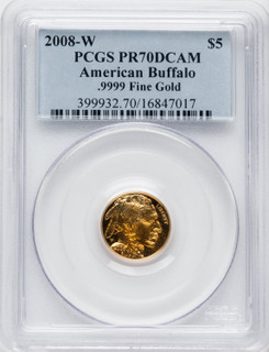 2008-W $5 Tenth-Ounce Gold Buffalo .9999 Fine Gold PCGS PR70
