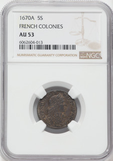 1670-A 5 Sol Colonials NGC AU53