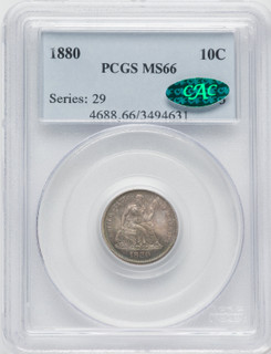 1880 10C CAC Seated Dime PCGS MS66