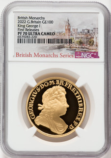 Elizabeth II gold  George I  100 Pounds 2022 PR70 Ultra Cameo NGC. First Release World Coins NGC MS70