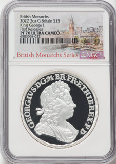 Elizabeth II silver Proof  King George I  5 Pounds (2 oz) 2022 PR70 Ultra Cameo NGC World Coins NGC MS70